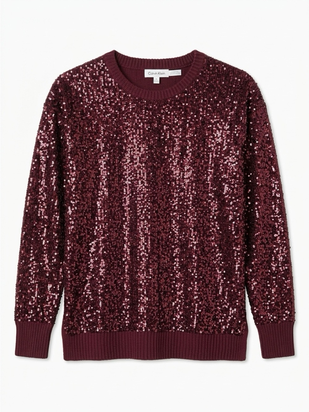 Calvin Klein Women's Maroon Sequin Crewneck Sweater